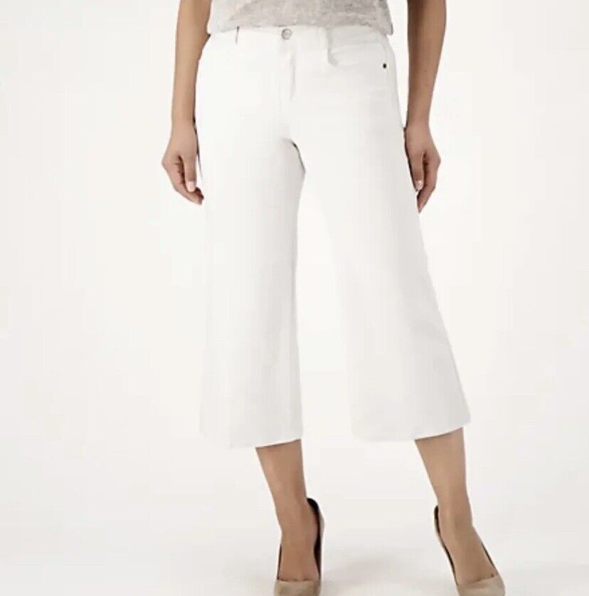 NYDJ Cool Embrace Wide Leg Denim Crop Jeans Sz Petite 8 Optic White A575295