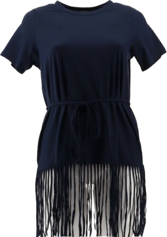 DG2 by Diane Gilman Fringe Hem Drama Tee Navy XS