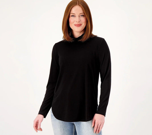 Susan Graver Modern Essentials Liquid Knit Mock Neck Tunic Black XS Petite