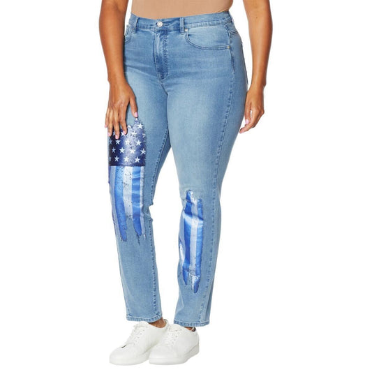 DG2 by Diane Gilman Classic Stretch American Flag Skinny Jean Women's Lightone size 18W