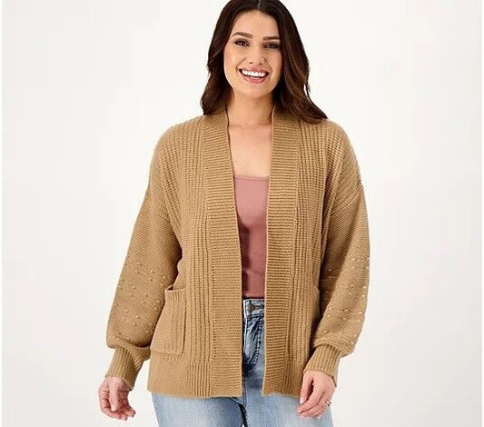 Attitudes by Renee Open Front Bubble Cardigan (Safari Taupe, Meidum) A566550