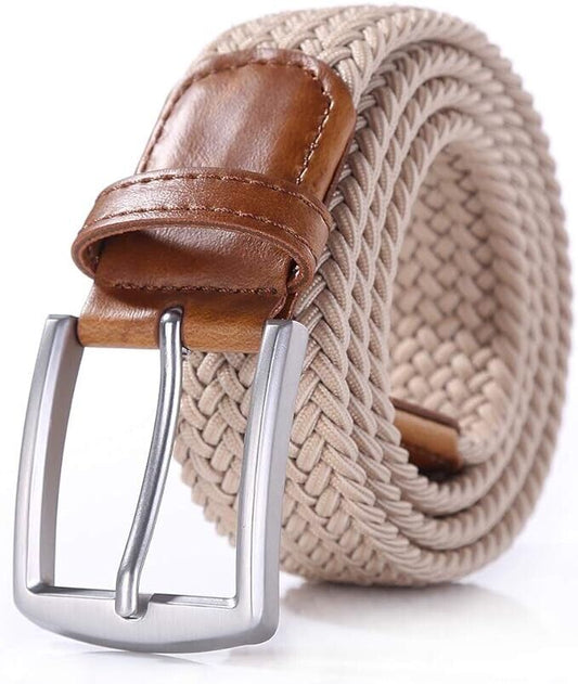 Weifert Men's Stretch Woven 1.3" Wide Elastic Braided Belts (34-36, Khaki)