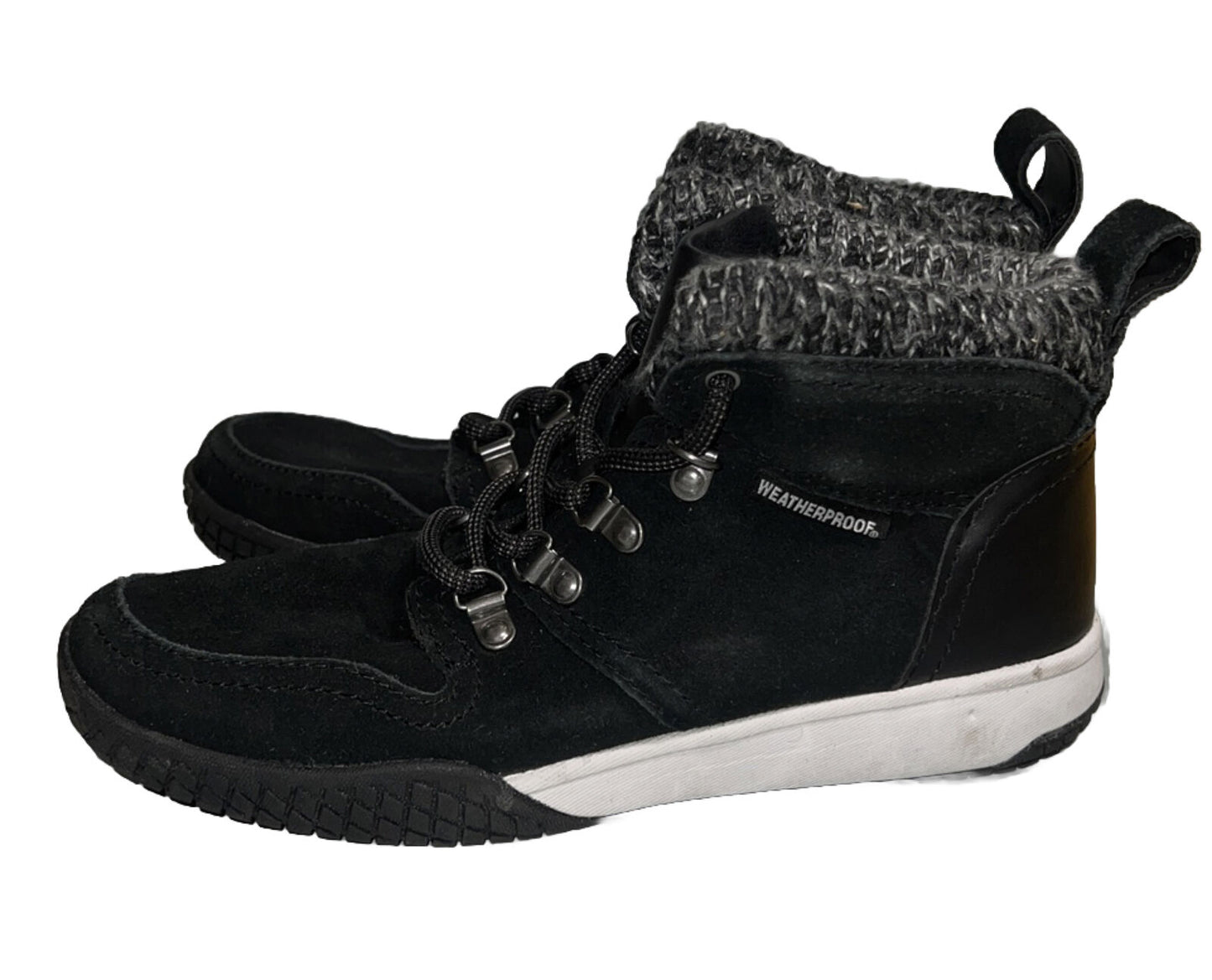 Weatherproof Women's Ruby Suede Leather Sneakerboot 7 Lace Up Knit Collar NIB