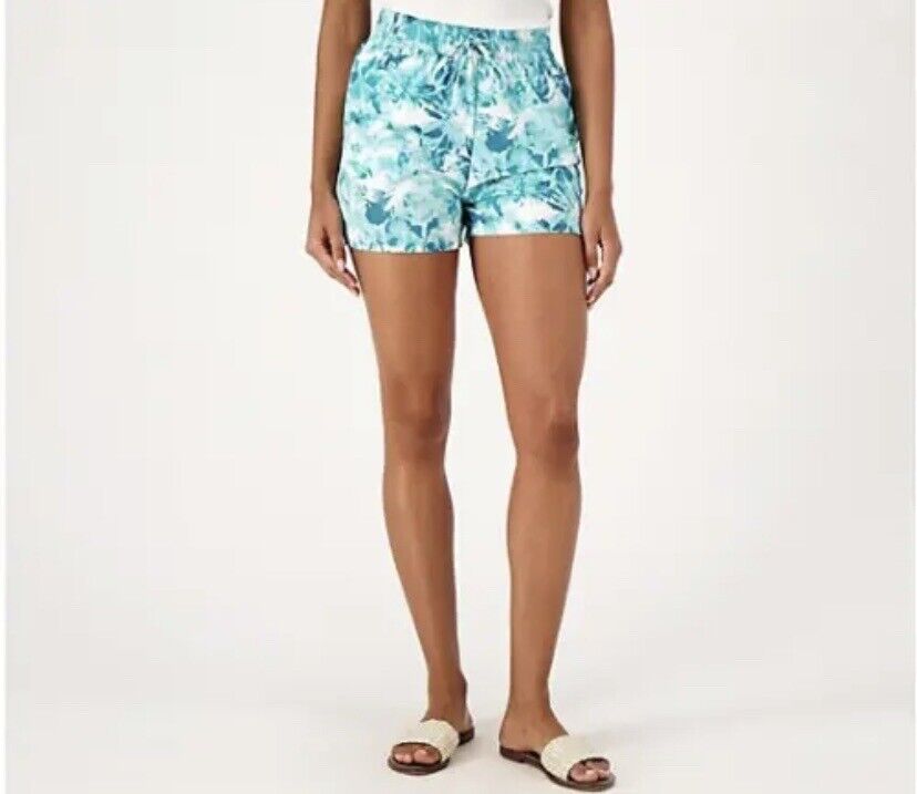 Denim & Co. Beach Quick Dry Shorts with Brief (AquaTieDyeFlr, 4) A590007