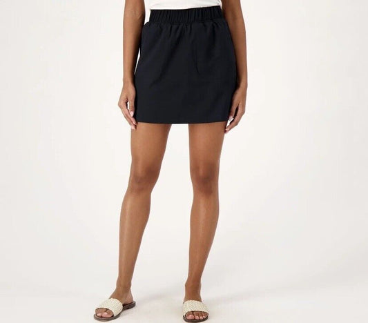 Denim & Co. Women's Skirt Sz 4 Beach Quick Dry Woven Swim Skort Black A590712