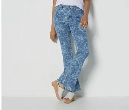 Laurie Felt Rose Petal Tencel Denim Flare Jeans (Pale Paisley, Petite 0