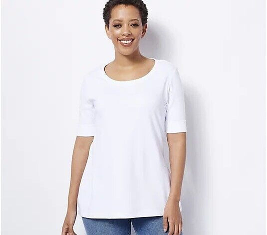 Isaac Mizrahi Live! Essentials Cotton Scoop Neck Top (Bright White, XXS) A496214