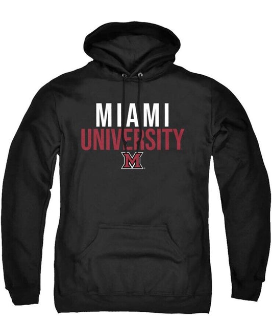 Miami University Official Ohio Stacked Unisex Adult Pull-Over Hoodie Black Small