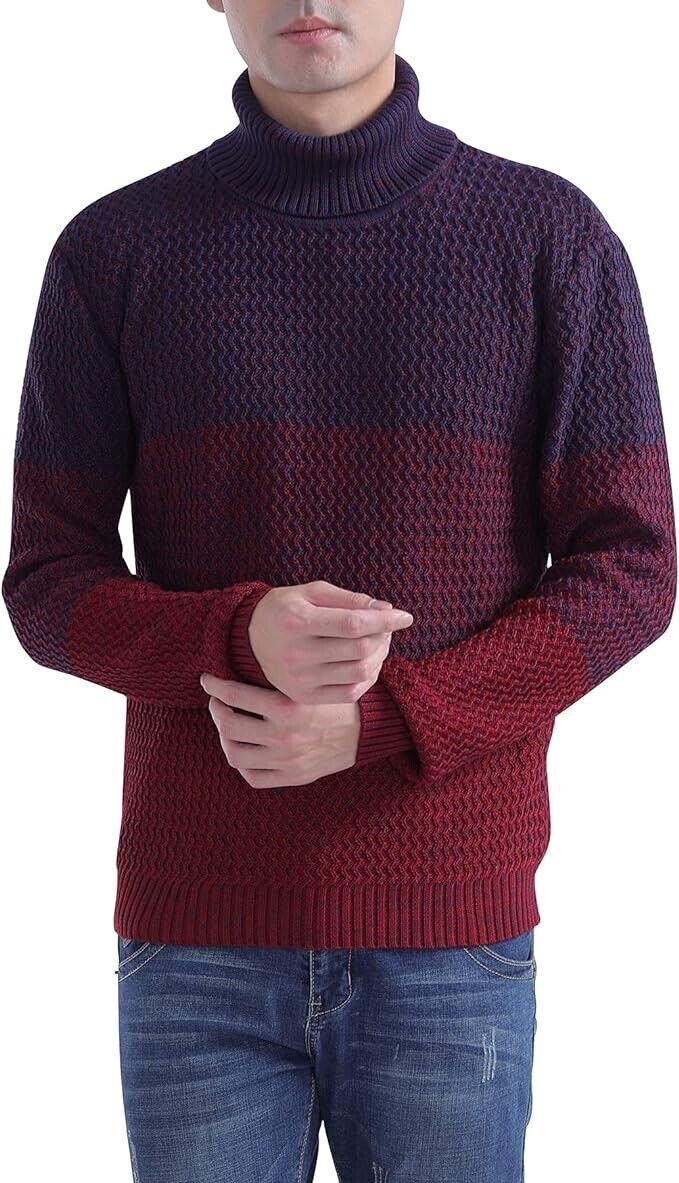 LongPing Mens Fashion Striped Pullover Crewneck Sweater Soft Thermal( m266Red-S)