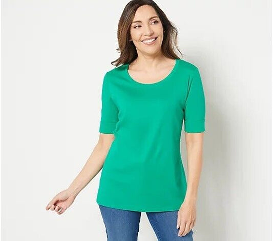 Isaac Mizrahi Live! Essentials Cotton Scoop Neck Top (Green, XXS) A496214