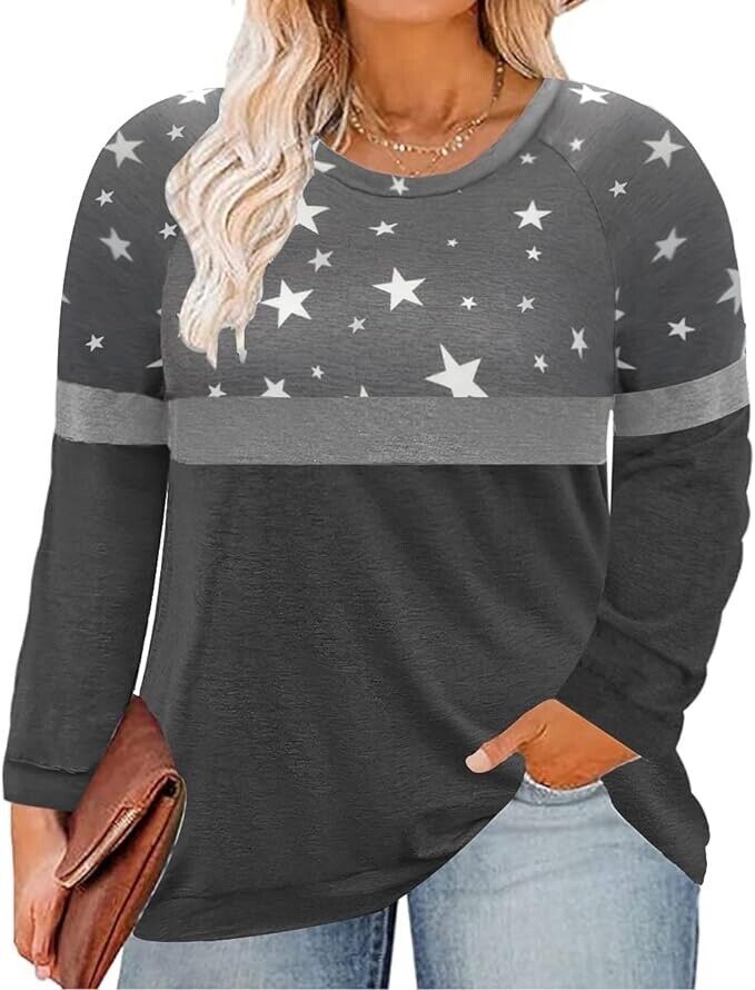 TIYOMI Plus Size Tops for Women Round Neck Long Sleeve Leopard Plaid ( 2Xl )