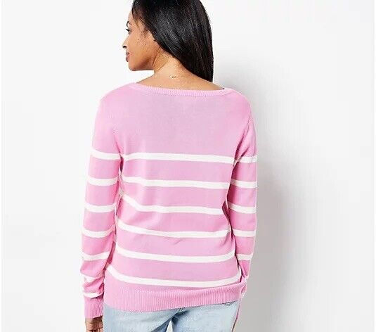 Candace Cameron Bure Striped Pullover Sweater Pink Size 4X NEW A488183