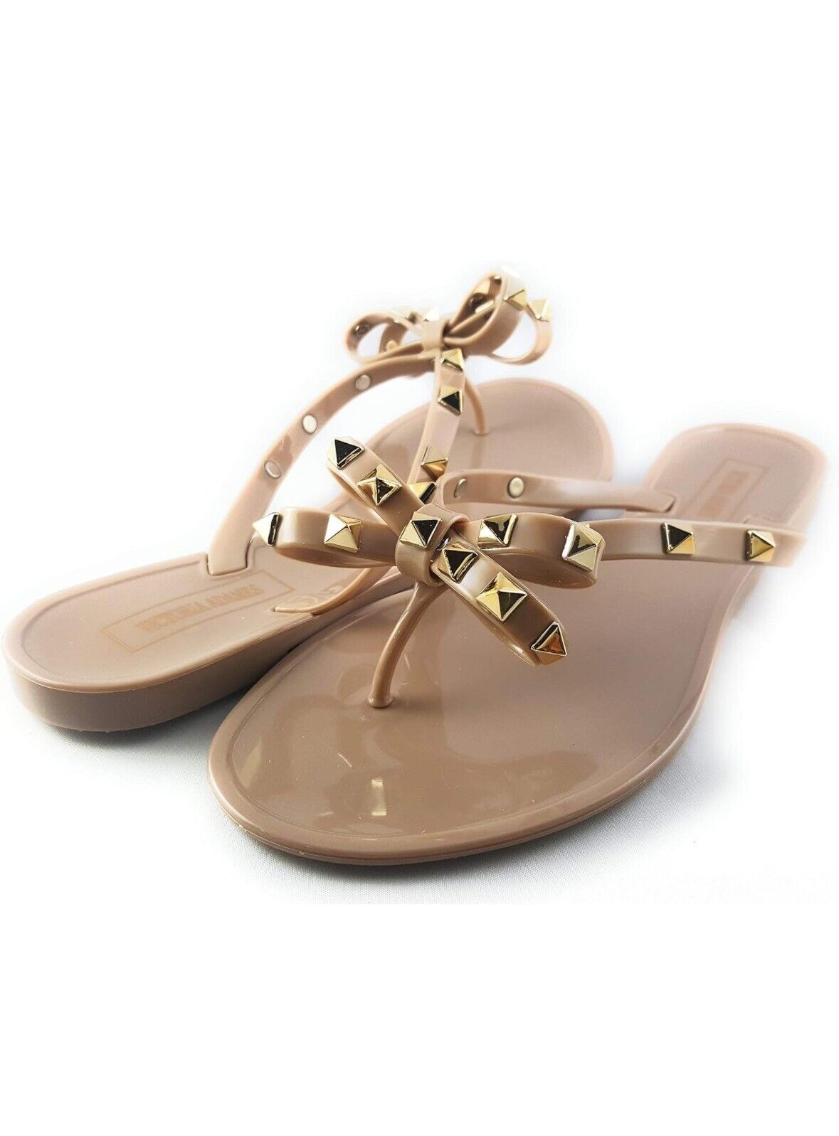 Bow Rivet Stud Jelly Sandals BEIGE-BLACK VALENCIA Victoria Adames  FAST SHIPPING