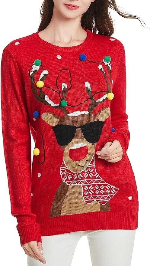 *daisysboutique* Women's Christmas Reindeer Rudolph Girl Sweater Holiday ( XXL )