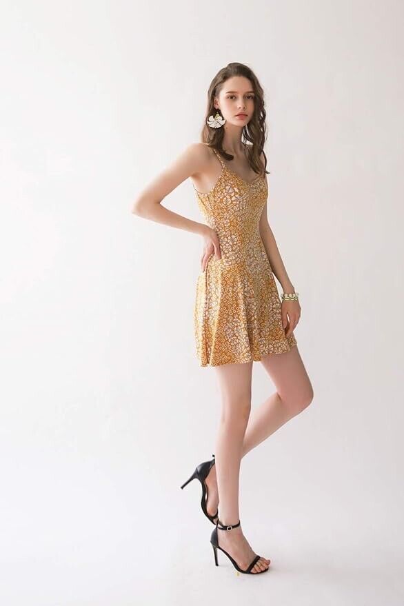 Modern&Unique Women's Summer Beach Comfortable Spaghetti Dress ( Mustard - S )