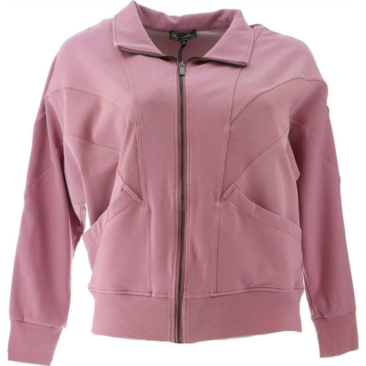 DG2 by Diane Gilman "DG Downtime" Knit Flex Zip-Up Track Jacket Pink Size Small