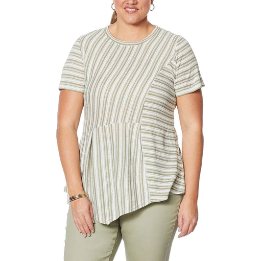 DG2 by Diane Gilman Asymmetric Striped Tee Green Size Medium Women's