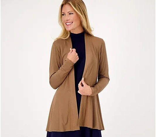 Susan Graver Weekend Essentials Cool Touch Cardigan (Taupe, Size PS) A544669
