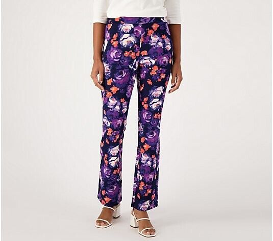 Isaac Mizrahi Live! Tall Printed Pebble Knit Baby Bell Pant(Dark Navy, Tall M)