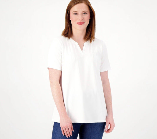 Denim & Co. Women's Top Sz XS Essentials Favorite Jersey White A601291
