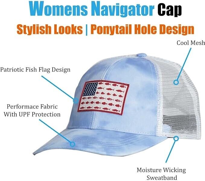 EDTREK Ponytail HIGH PERFORMANCE HAT Designed For Women ,USA FLAG (Fusion Blue)