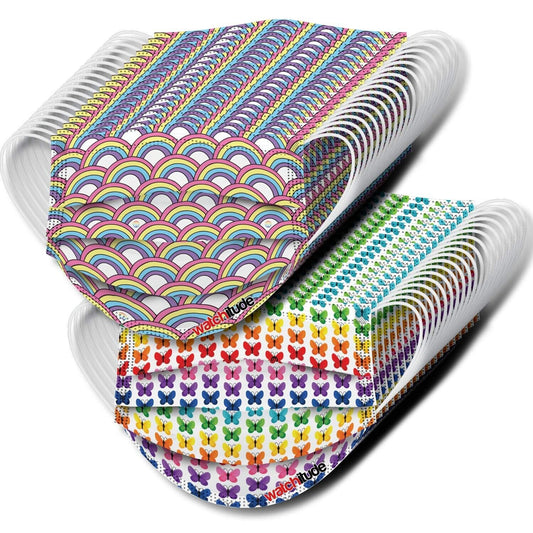 watchitude Kids Disposable Safety Masks, 36-Pack, 18X Butterfly, 18X Rainbow