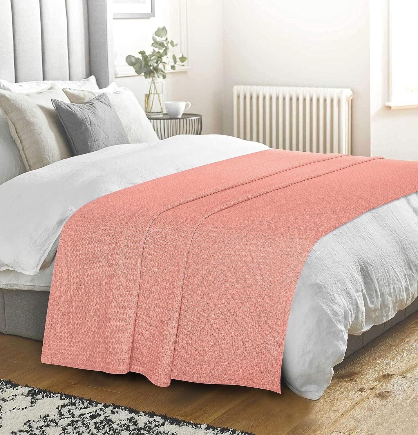 BELIZZI HOME 100% Cotton Bed Blanket, Breathable Full Queen Size(90*90 in) Peach