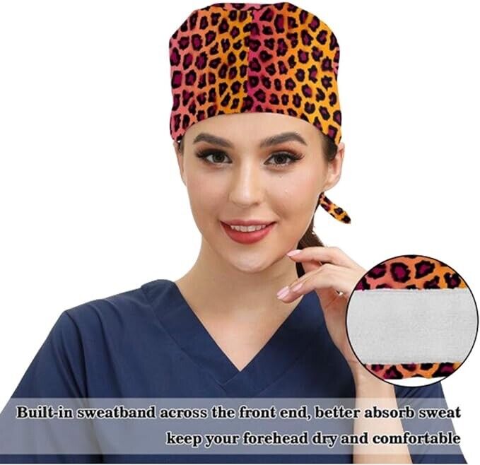 2Pcs Fashion Working Caps with Buttons Adjustable Sweatband Tie Back Working Hat