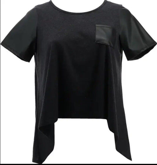 DG2 Diane Gilman Faux Leather Short-Slv Pocket Swing Tee (BLACK, 2X) 771491