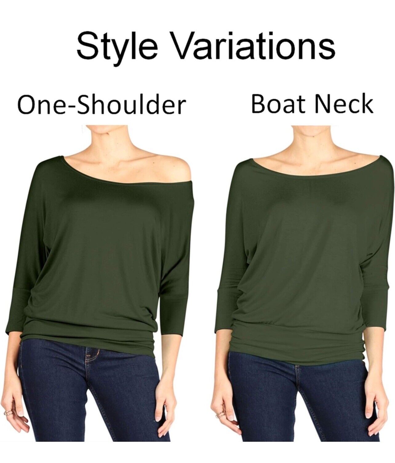 Simlu Dolman 3/4 Sleeve Drape Round Neck Top With Banded Waist Black Medium