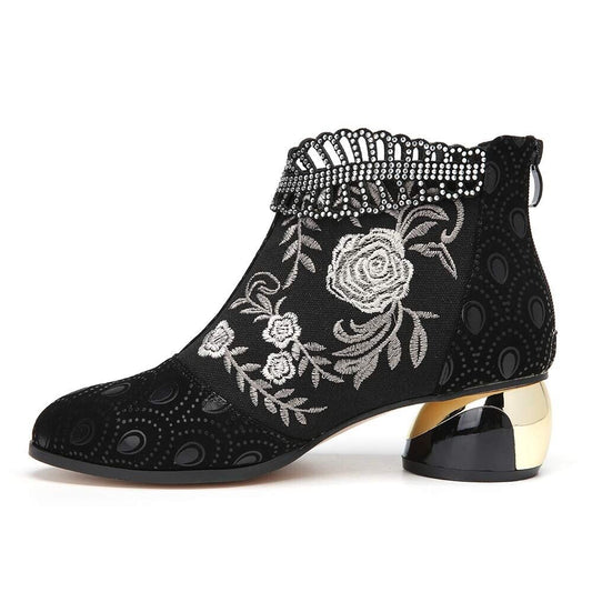 NUHEEL Ankle Booties for Women with Chunky Heel Anti-Slip Side Zipper (Black-41)