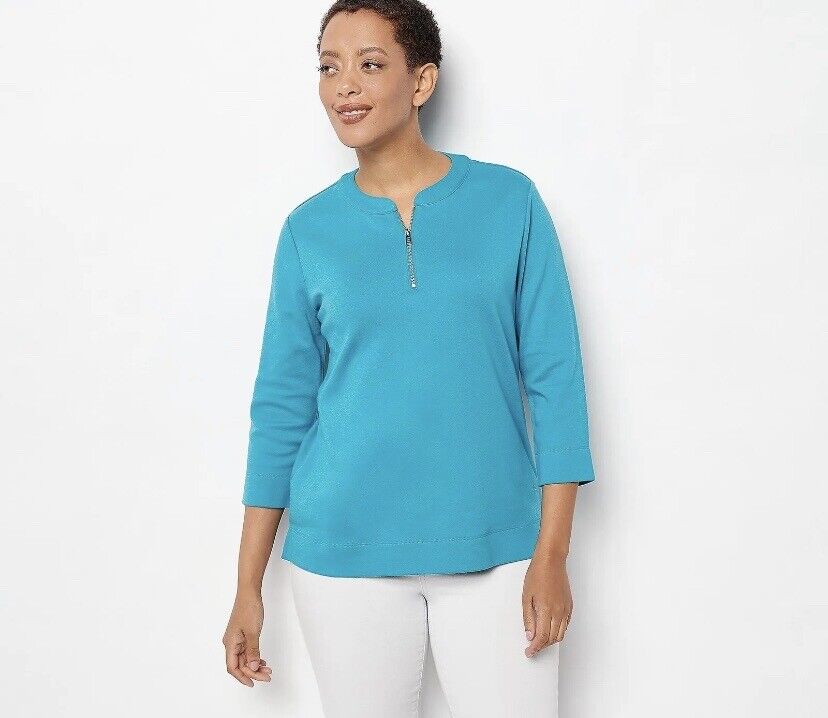 Isaac Mizrahi Live! Women's Top Sz XL Essentials_Half Zip with Blue /Pink Size XS