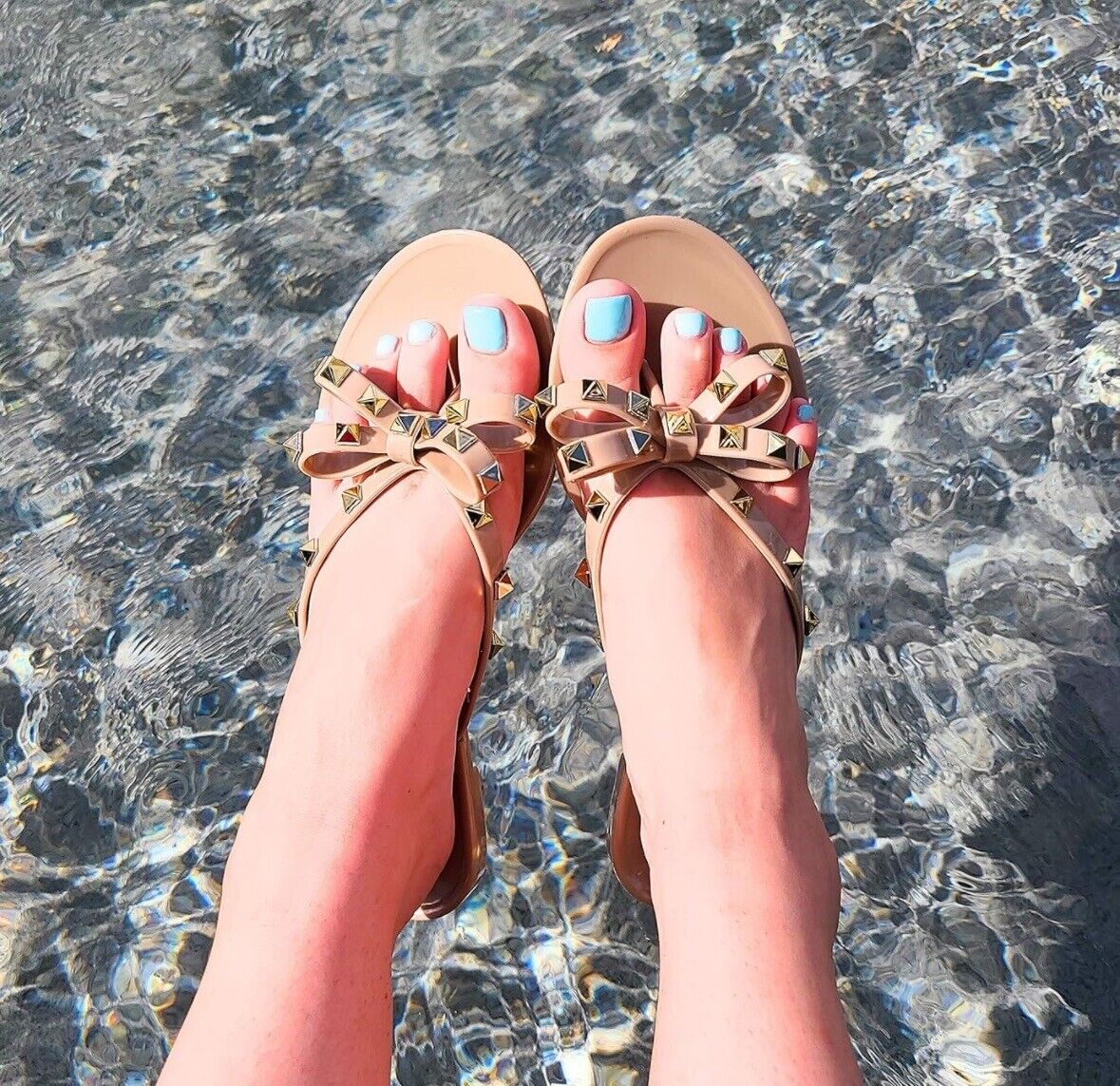 Bow Rivet Stud Jelly Sandals BEIGE-BLACK VALENCIA Victoria Adames  FAST SHIPPING