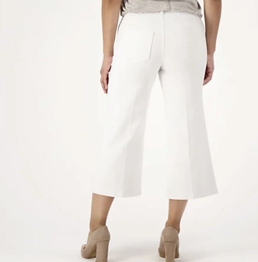 NYDJ Cool Embrace Wide Leg Denim Crop Jeans Sz Petite 8 Optic White A575295
