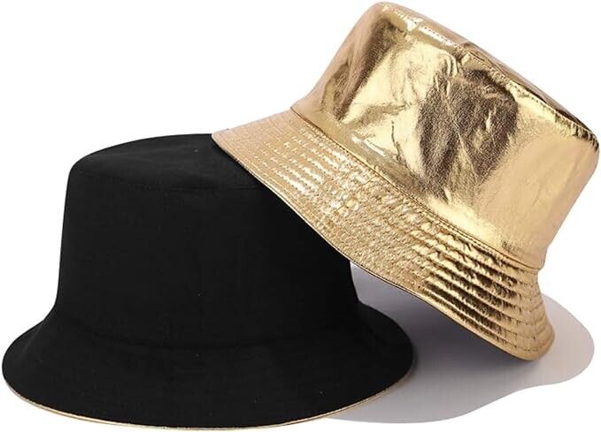 Joylife IHAUIUE Metallic Bucket Hat Trendy Fisherman Unisex Reversible Pack Gold