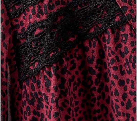 Belle by Kim Gravel Lace Trim Mini Animal Print Blouse (Bordeaux) A520322