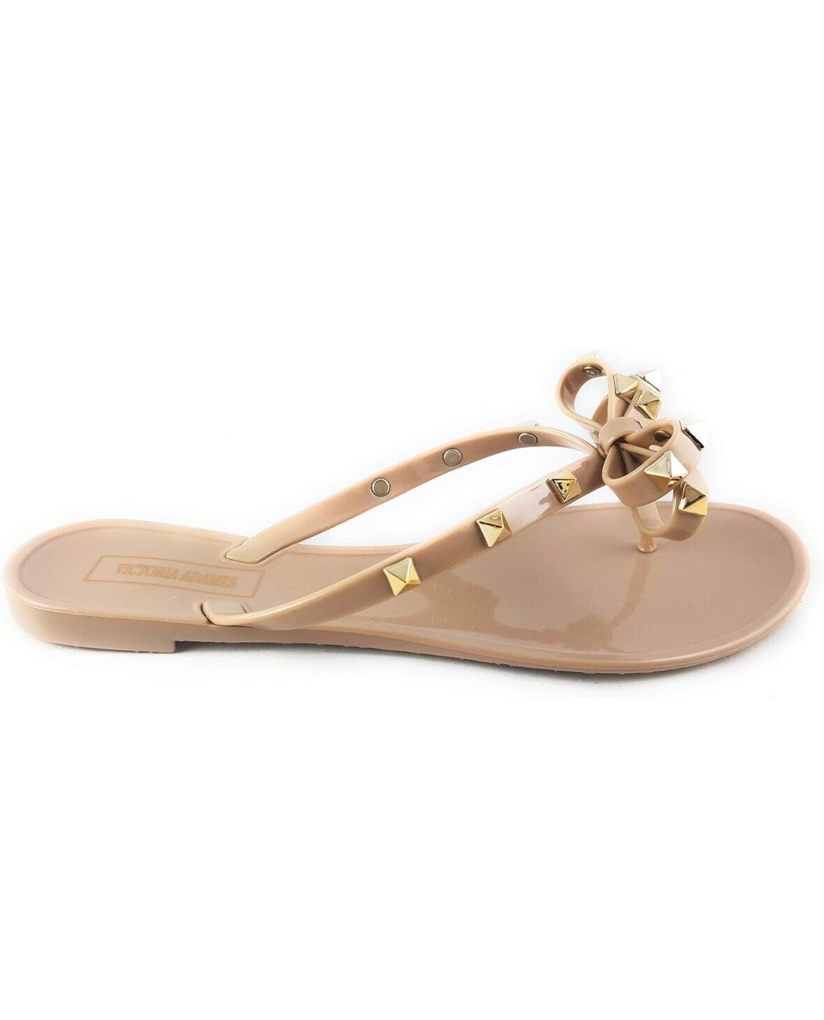 Bow Rivet Stud Jelly Sandals BEIGE-BLACK VALENCIA Victoria Adames  FAST SHIPPING