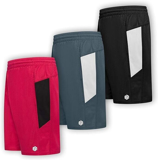 Boys Premium Active Athletic Performance Shorts with Pockets - 3 Pack ( XL )