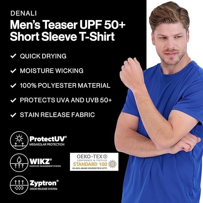 Denali Performance Men's UPF 50+ ProtectUV Short Sleeve T-Shirt ( M  - Red  )