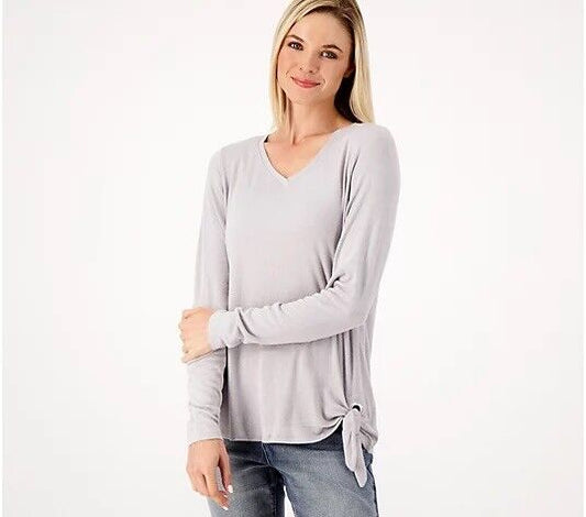 Belle by Kim Gravel Brushed Knit Side Grommet Top (Heather Grey, XS) A564865