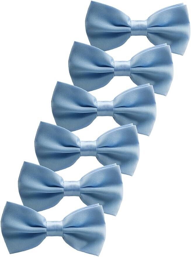 UDRES 6 Pack Solid Bow Tie Satin Pre-tied Bowtie for Wedding Party (One Size)