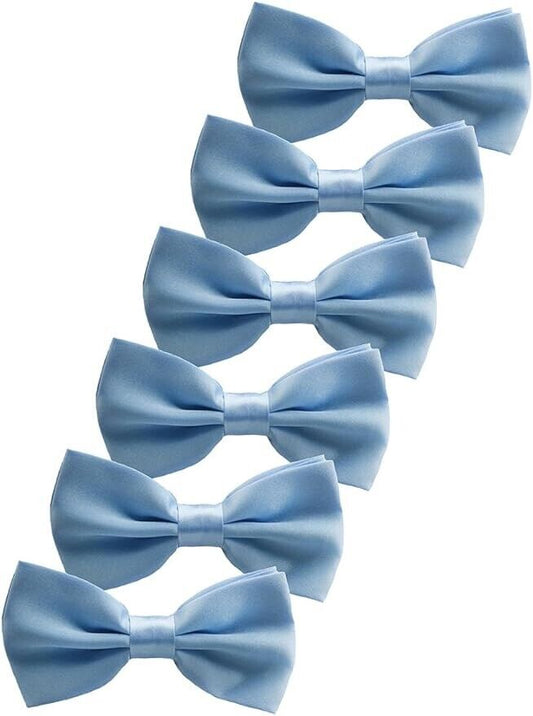 UDRES 6 Pack Solid Bow Tie Satin Pre-tied Bowtie for Wedding Party (One Size)