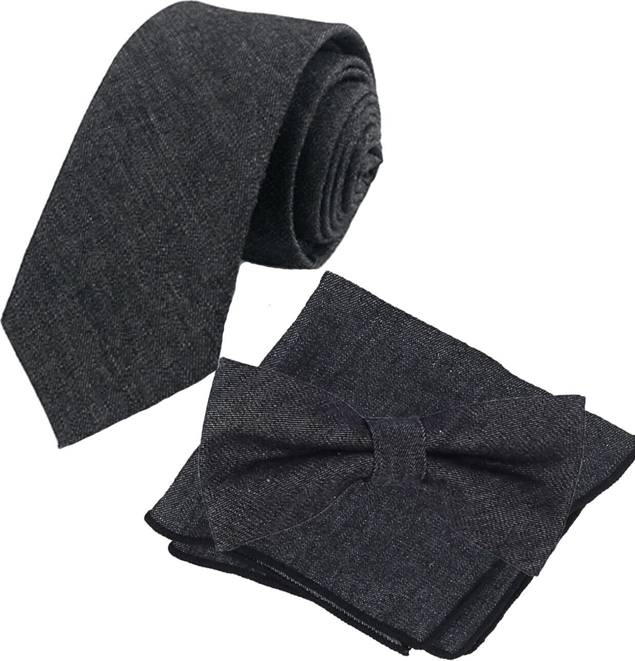 Flairs New York Collection Bow Tie & Pocket Square Matching Set ( Black Wash )