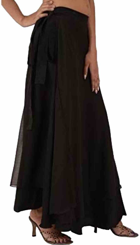 Skirts 'N Scarves Wrap Around Long Skirt FreeSize Georgette Layered Ruffle-White