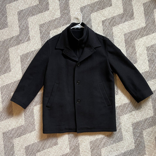 Men Woolen Coat,  Large-Black