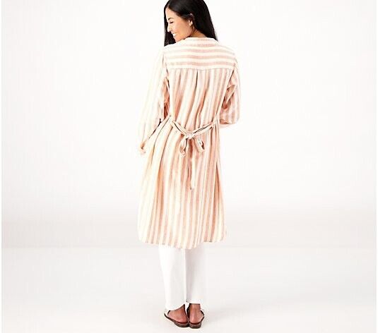 Joan Rivers Linen Stripe Duster Shirt (Sunbaked Stripe, X-Small) A513634