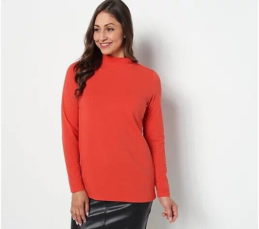 Joan Rivers Wardrobe Builders Knit Mock Neck Top Red Size Small NEW