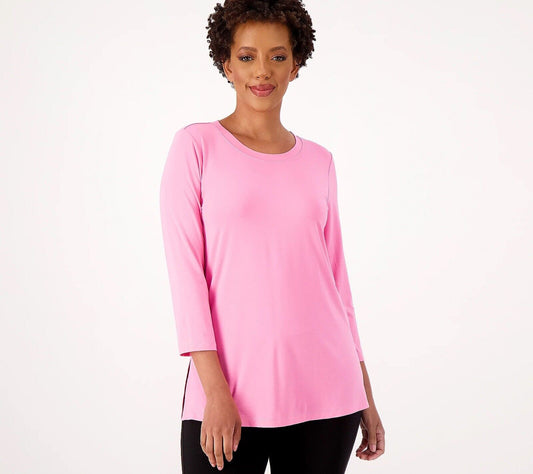 Susan Graver Weekend Essentials Cool Touch Scoop Neck Top (Pink, XXS) A567182