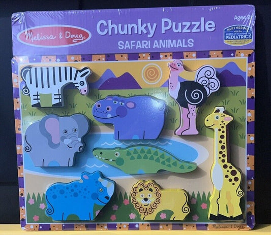 Melissa & Doug 8 Piece Safari Wooden Chunky Puzzle ~ New