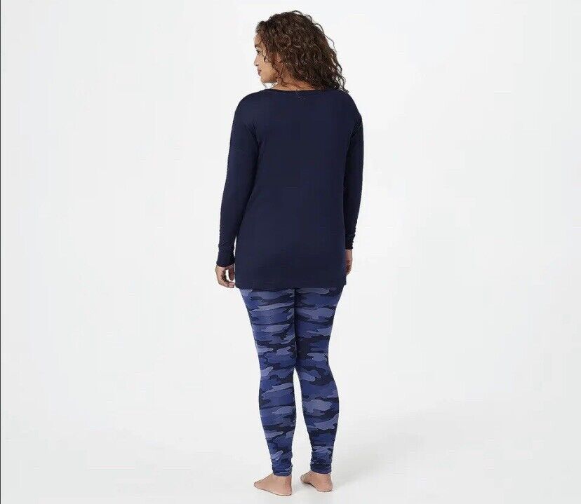 Carole Hochman Feather Soft Jersey Lounge Set-NavyCamo-Petite M  A381870 NEW